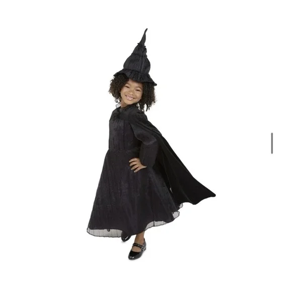Kids Wicked Wizard Cosplay Elphaba Black Dress Costume Cloak w/ Hat | Size 4-6x