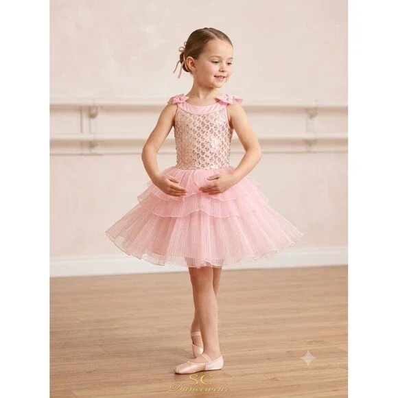 NWOT Weissman Girls Pink Sequin Tutu Dance Dress Costume SC 14385