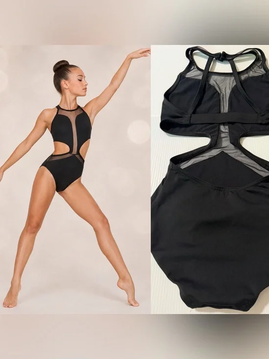 BP design solo illusion black open back Dance Costume contemporary acro adult XS