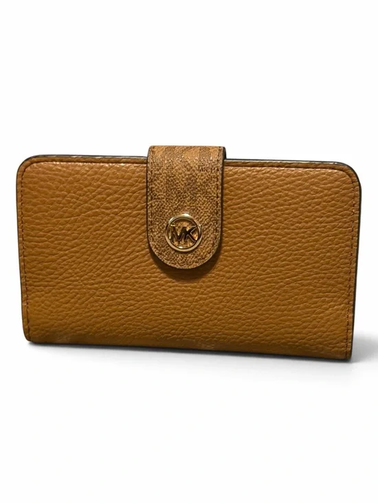 Michael Kors Caramel Pebbled Leather Snap Wallet with Logo
