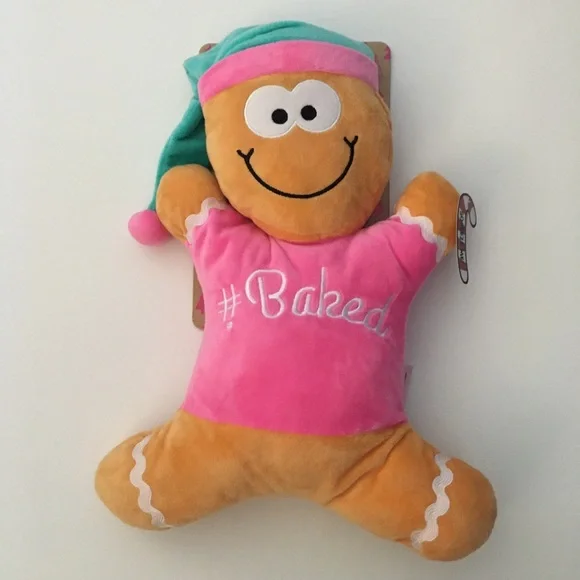 NEW Dog Toy Pink Plush Gingerbread Man Squeaker Christmas Baking Theme “#Baked”