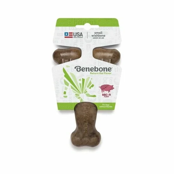 X 2 Benebone Wishbone Durable Dog Chew Toy - Brown, Real Bacon, Small