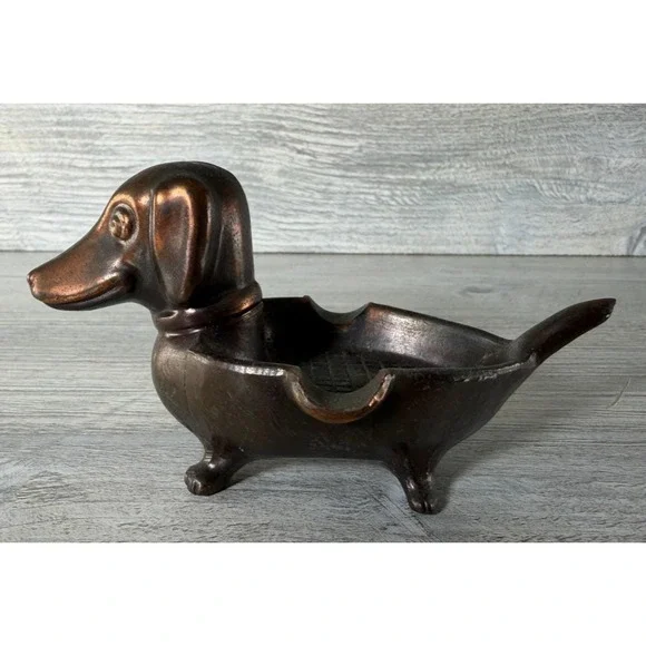 Vtg 1950's Cast Metal Dachshund Wiener Dog Ashtray Figurine Animal Japan 4.5