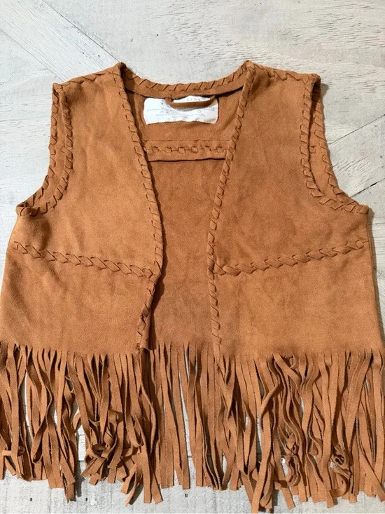 Fornia KIDS Camel Colored Fringe Vest - Faux Suede Unisex Size Extra Small - 7