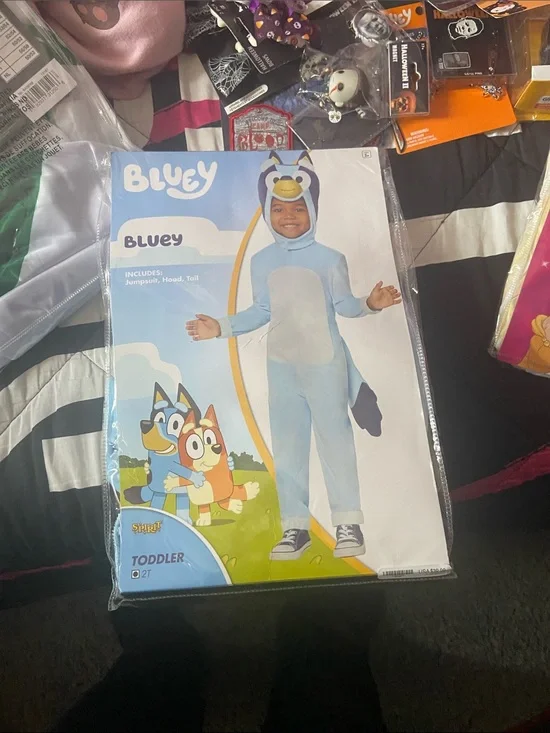 Toddler BlueyCostume - Blue Character Jumpsuit with Hood and Tail