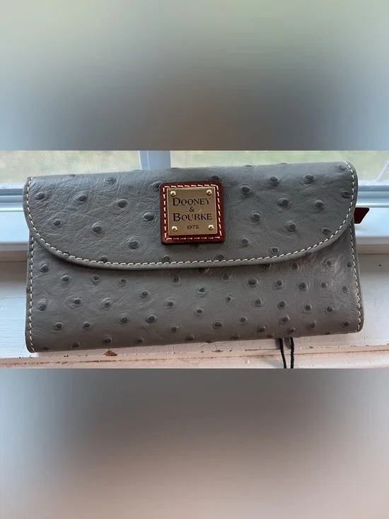 Dooney & Bourke Ostrich Continental Clutch Wallet in Grey NWT