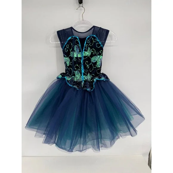 Weissman Kids MC Teal Sequin Costume Butterfly Dance Leotard Tutu Dress‎ Sz M