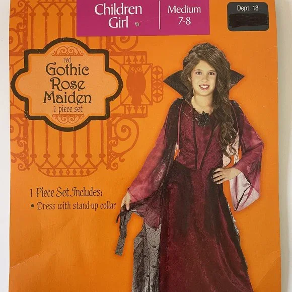 Gothic Rose Maiden One Piece Dress Stand Up Collar Cranberry/Black Girls Med 7-8