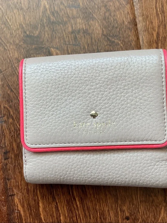 kate spade Light Gray Wallet with Pink Trim