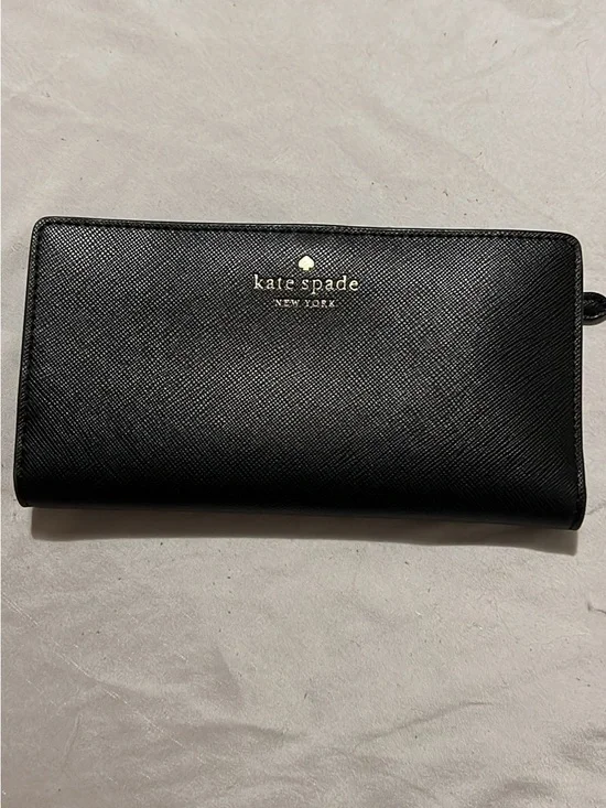 kate spade Black Saffiano Zip Around Wallet