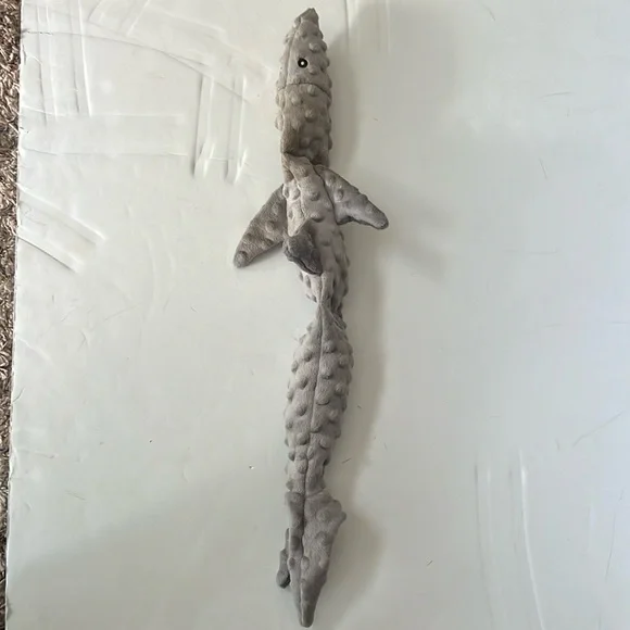 Gray Fabric Shark Dog Toy Squeaks and Crinkles