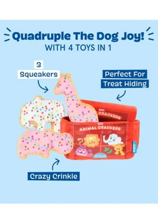 BARK Animal Squeakers Animal Crackers Snacks Plush Dog Toy XS/S