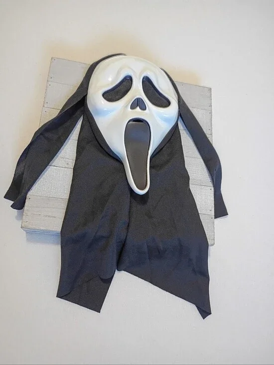 Spirit White Ghost Face Mask with Black Hood - Kids Or Adult Costume Mask