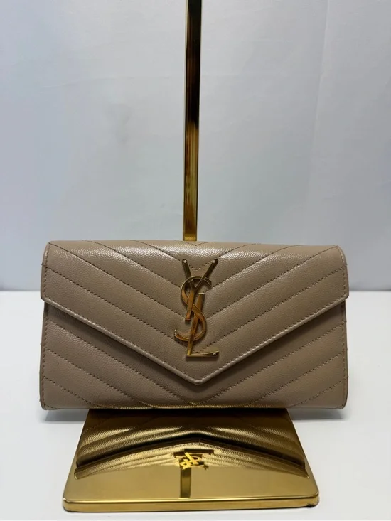 Yves Saint Laurent Taupe Quilted Leather Envelope Clutch