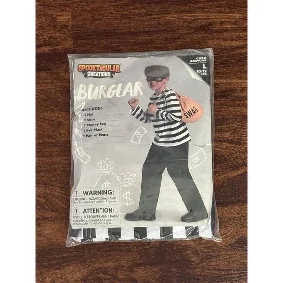 Spooktacular Creations Burglar Costume Kids Large 10-12 Robber Swag Bag 5pc‎ Set