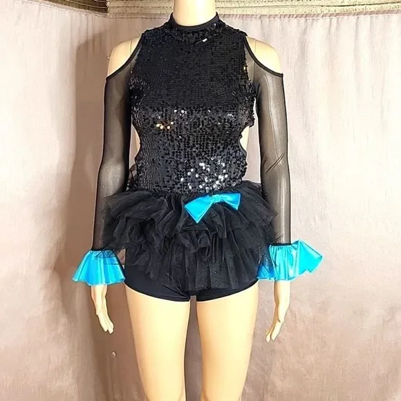 - WEISSMAN Black and Blue Sequined Dance Costume‎ Large Child's