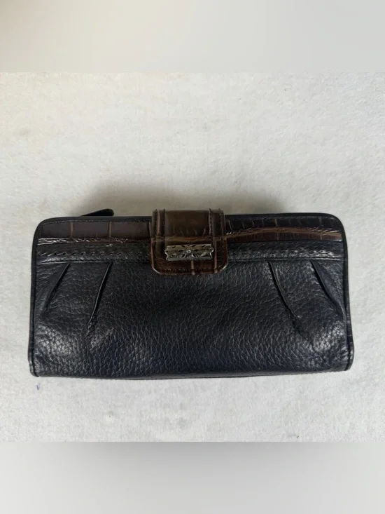 Brighton Black Brown Leather Organizer Wallet Zip Around Card ID Holder