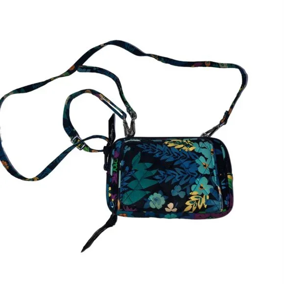 Vera bradley blue green flower cotton quilted cross body wristlet wallet…