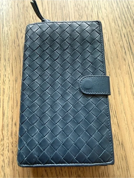 Bottega Veneta Navy Blue Intrecciato Leather Wallet