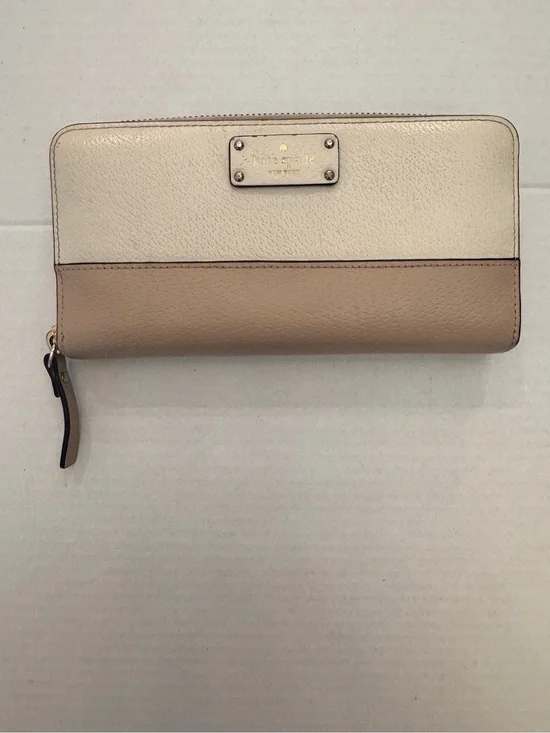 Kate Spade New York Beige Zip-Around Wristlet Wallet with Logo Accent Wristlet