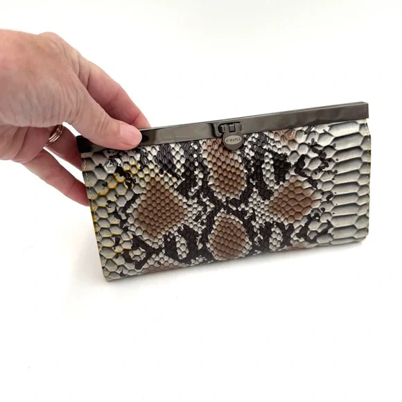 47 Maple Snakeskin Clutch with Metal Trim