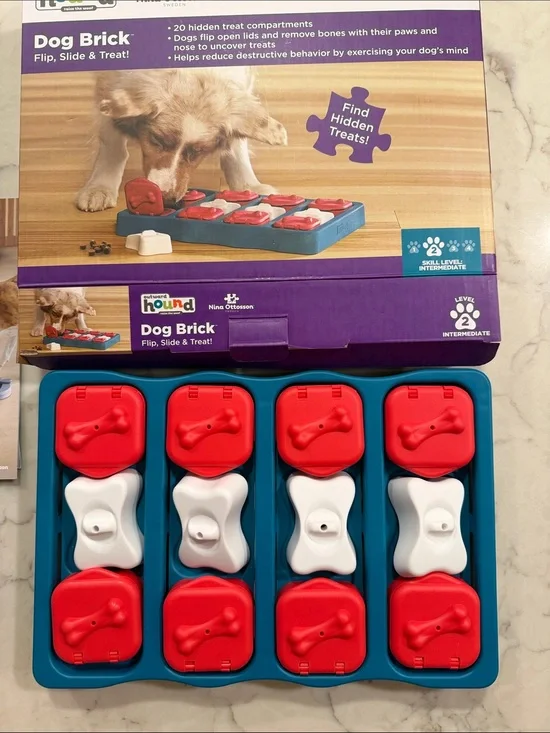 Dog toy bundle - Outward Hound Red, White & Teal Interactive Dog Brick Puzzle