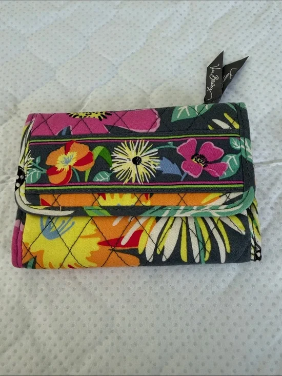 Vera Bradley Quilted Floral Trifold Wallet in Pink, Yellow, Orange & Green