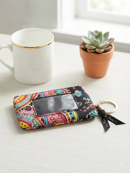 Vera Bradley Parisian Paisley Quilted Cotton Zip ID Case Wallet Keychain