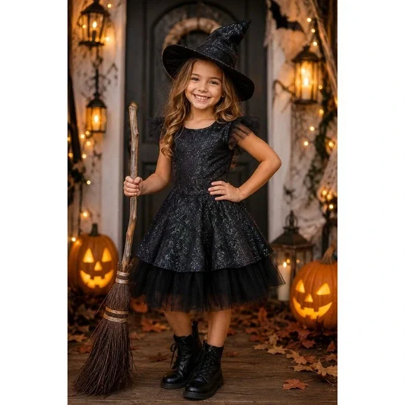 Wicked Paul Tazewell Girls Costume Dress Black Green Glitter Size L 10-12