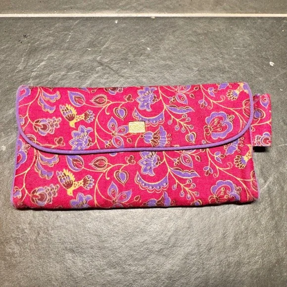 Gallery Originals Vintage Floral Pink Purple‎ Clutch Wallet w/ Card Organizer