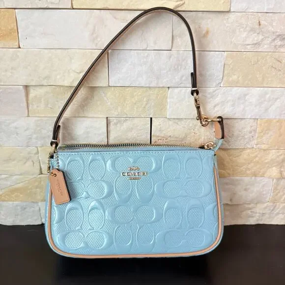 New‼️Coach Nolita 19 In Signature Leather With Charms Gold/Light Blue CEM98