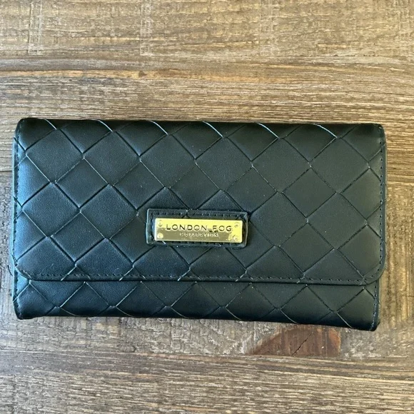 London Fog Lara Woven Black Flap Wallet.