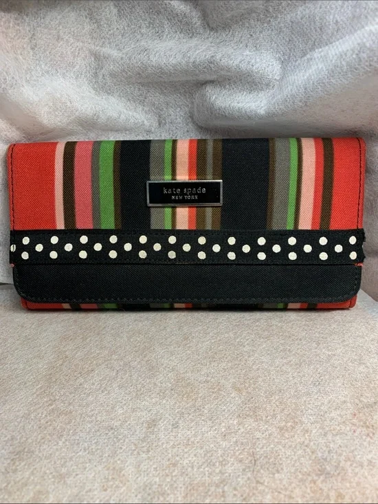 Vintage kate spade  New York Y2K  Multi-color Striped Canvas Trifold Wallet