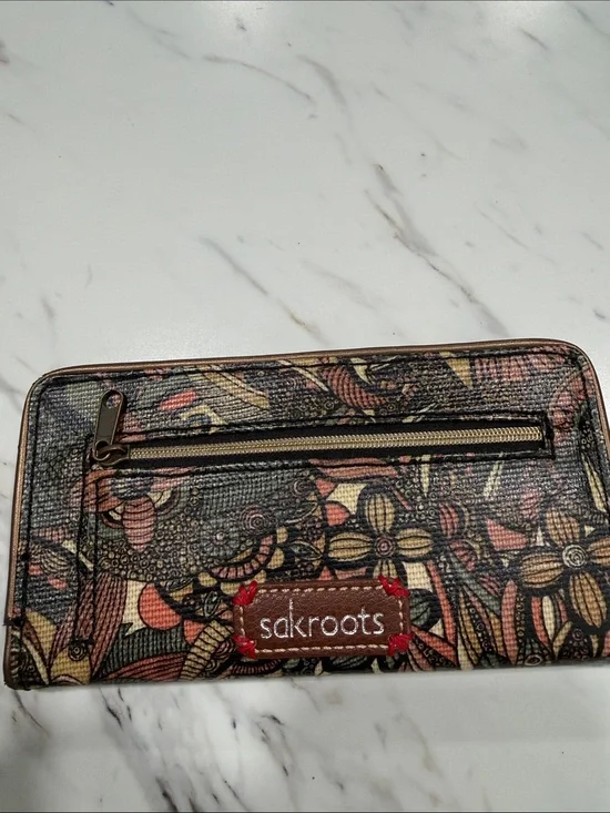 Sakroots Floral Zip-Around Wallet in Black, Tan, Pink