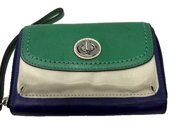 Coach Colorblock Leather Zip Around Wristlet Wallet Turnlock