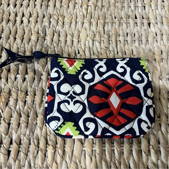 Vera Bradley Coin‎ Purse Pouch Sunset Valley Zipper 5x4 Navy Orange White Great!