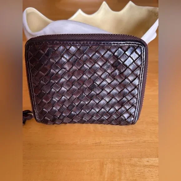 Marta Ponti Woven Dark Brown Leather Women's Wallet zip coin card wallet boho