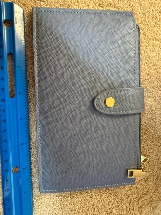 Blue Saffiano Style Travel Wallet Organizer Passport Holder Zip Clutch SKU355