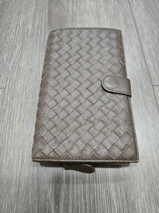 Bottega Veneta Brown Woven Leather Continental Wallet