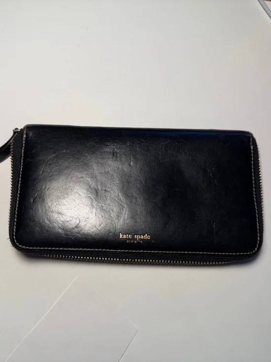 Black Leather Zip Around Kate Spade Wallet