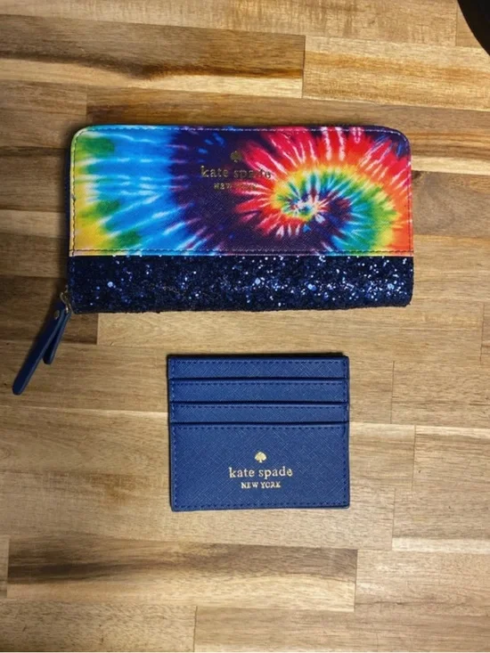 Kate Spade Greta Court Tie-Dye Wallet and Card Holder- Blue Glitter