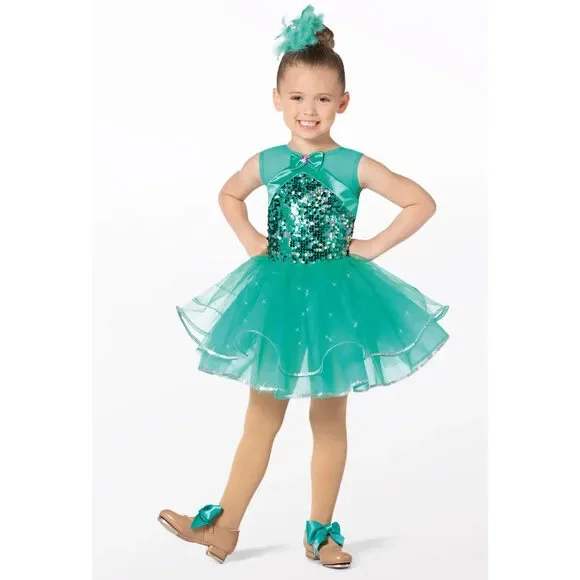 Pre-Owned Dance Costume Large Child Teal Weissman 14761 Tap Jazz Pageant Tutu S