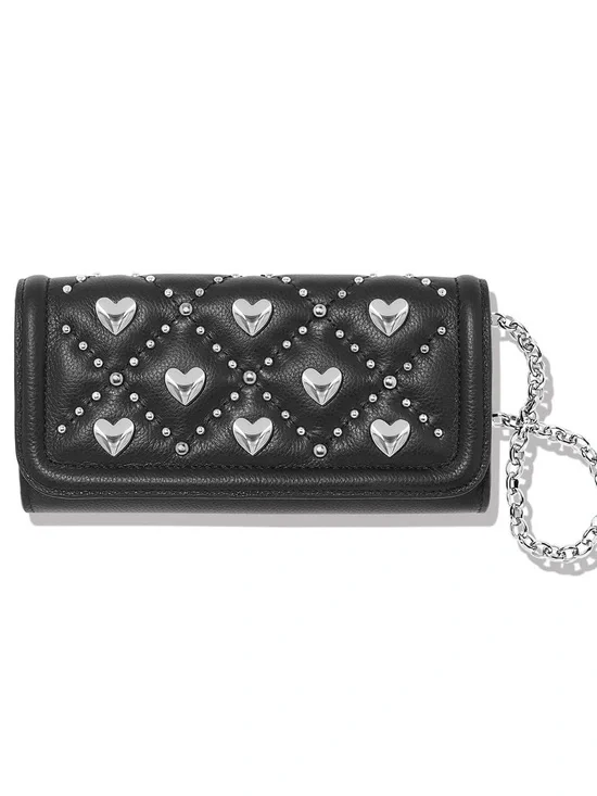 NWT Brighton Brave Heart Large Wallet With Nickel Silver Hearts and Chain Strap