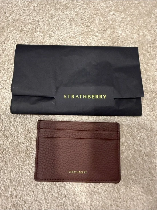 New Strathberry Leather Slim Card Holder in Chocolate