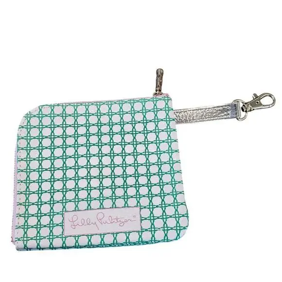Lilly Pulitzer Small Zip Pouch Wallet Green Plaid Preppy Coquette Coin Purse