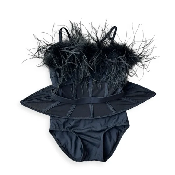 Tenth House 2-Die-4 Black Feather Peplum Dance Costume LC TD24436 Kids Large
