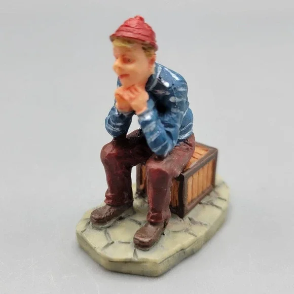 Vintage Lemax Figurine Man Sitting on Box Beanie Hat Story Teller 1.5