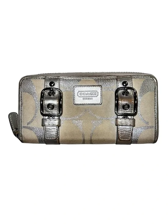 Coach SoHo Beige Canvas Wallet with Silver Metallic Accents