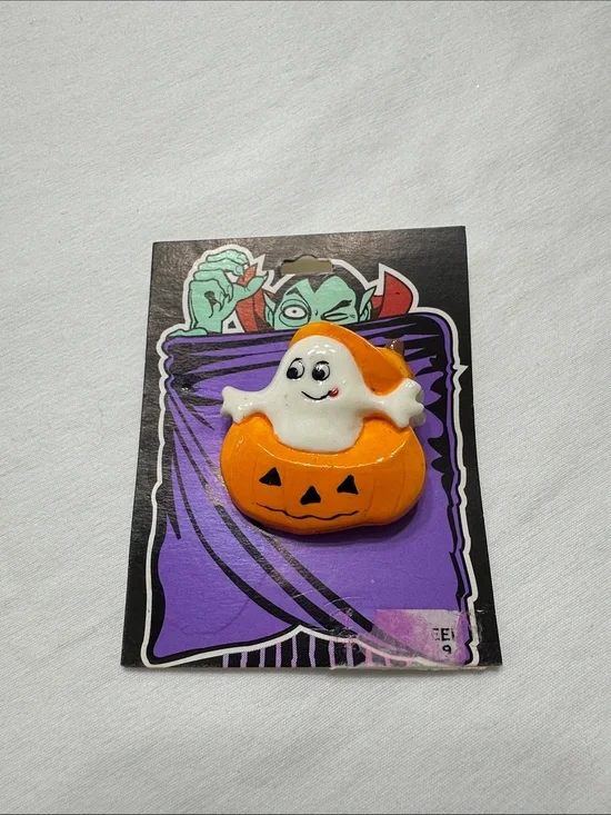 Halloween Ghost in Pumpkin Pin Costume Accessory - Orange White