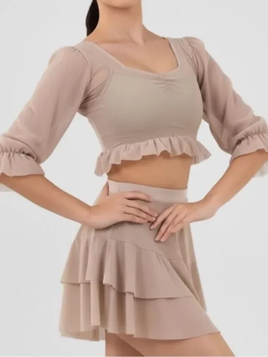 Weissman Balera dance costume tan nude illusion mesh 2 piece 17134 17176 MA adul